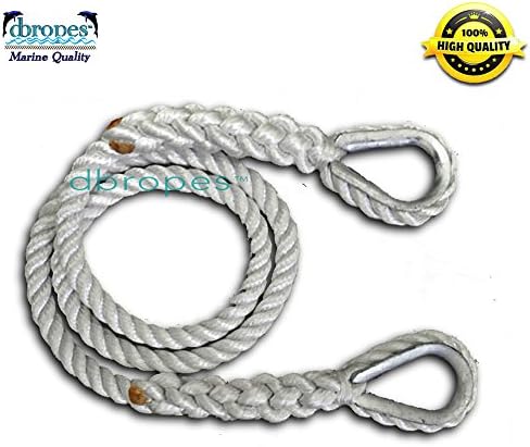 Mooring Line Pendant with 2 Thimbles 100% Nylon Rope.(TS 6400 Lbs.) Made in USA (1/2 in x 8 ft)