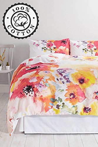 BHS Carrie Bedding Set - Large Single Duvet Cover & 2 Pillowcases - Cute Vintage Floral Flower Print Bed Sheets for Women - Supersoft, Extra Thick 100% Organic Cotton - Pretty Multi Coloured Design, Snug Fit, Good Quality Pillow Protector