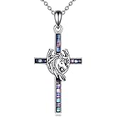 VONALA Horse Necklace for Women with Abalone 925 Sterling Silver Cross Horse Jewelry Gifts for Her Birthday