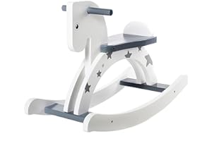 labebe - Wooden Rocking Horse, Baby Wood Ride On Toys for 1-3 Year Old, Grey Rocker Toy for Kid, Toddler Ride Animal Indoor/Outdoor, Boy&Girl Rocking Animal, Infant Ride Toy, Christmas/Birthday Gift