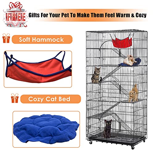 Extra Large 6Tier Cat Cage 77 Inchs Height for 15 Cats with Hammock, CAT Bed & 5 Ramp Ladders