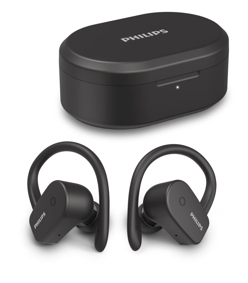 Philips Audio A5205BK/00 In-Ear Sports Headphones Bluetooth Wireless Mono Mode, Built-in Mic, 6-mm Neodymium Drivers, IPX7 Waterproof, Quick Charge, Detachable Ear-hook Design Black