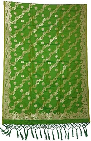 Silk Zone Women's Banarasi Silk Dupatta (DP0010, Green, Free Size)