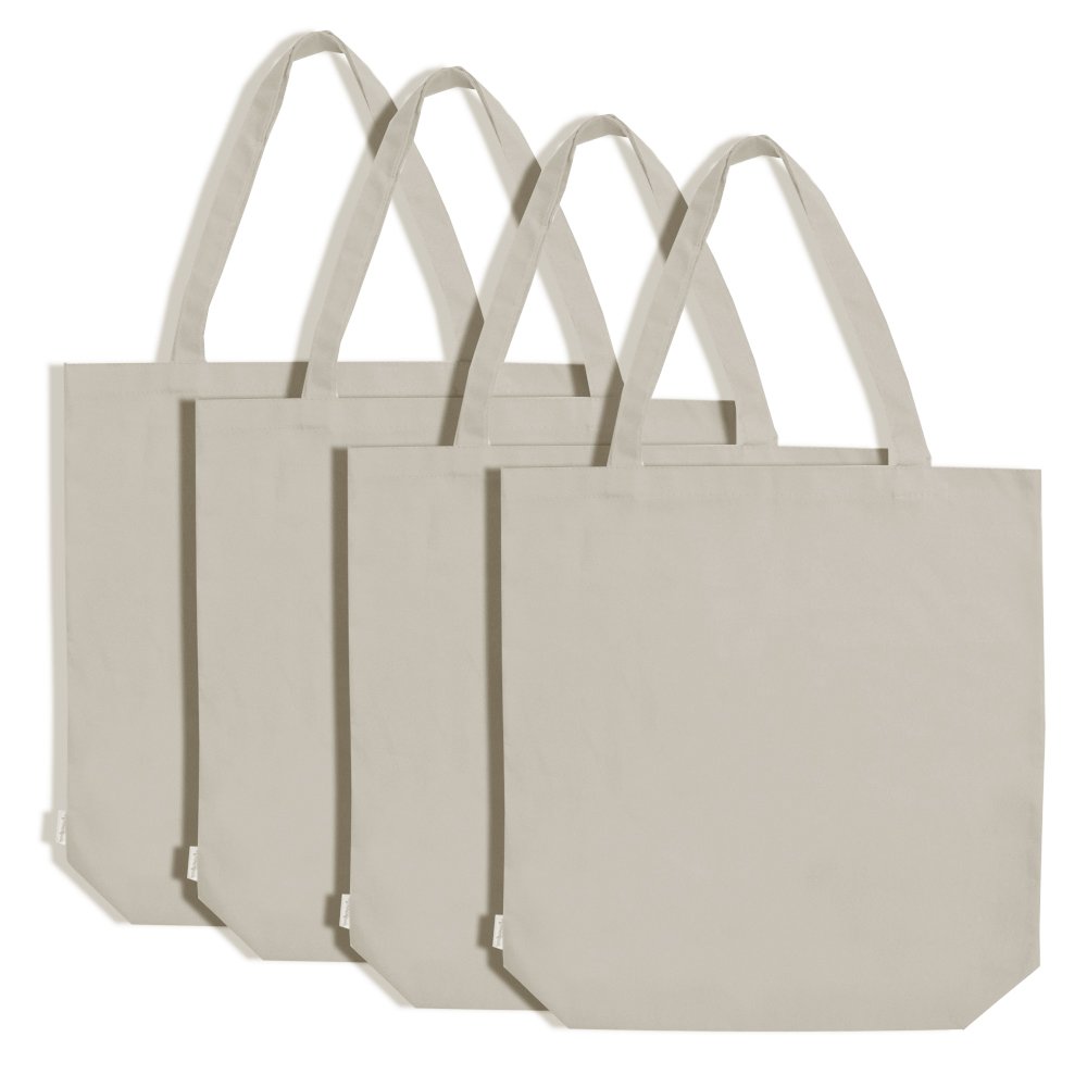 Augbunny 100% Cotton Canvas Shopping Tote Bag Grocery Bag 4-pack (Light Grey)