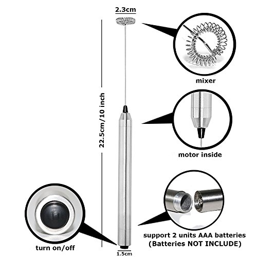 Milk Frother Handheld - Electric Froth Foam Maker For Latte Coffee Cappuccino Hot Chocolate Tea Drinks - Kitchen Stainless Steel Drink Mixer with Mix Spoon - Thumbnail 3