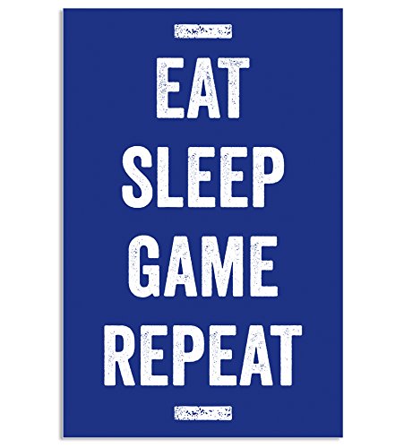 Damdekoli Eat Sleep Game Repeat Poster, Video Game Artwork, 11 x 17 Inches, Gaming Poster - Blue