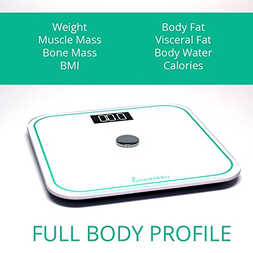 ONEDEKKO Bluetooth Smart Scale - Body Composition Monitor- 8 Measurements -Body Weight, Body Fat, Calorie, BMI, Muscle Mass, Hydration, Bone, Visceral Fat up to 8 Users- White - Thumbnail 4
