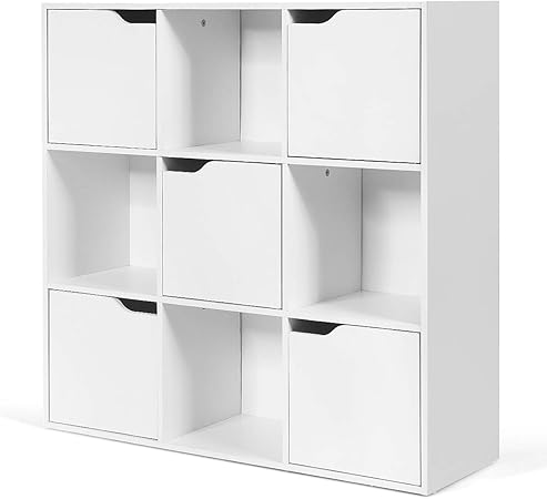 Casart 6 9 Cube Storage Unit Wooden Modern Bookcase 3 Tiers Cabinet With Doors Home Office Room White Display Organiser Shelf White 90x29x90cm Amazon Co Uk Kitchen Home