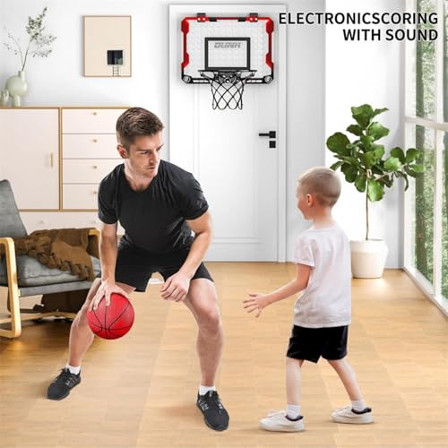 AM ANNA Basketball Hoop Indoor for Kids, Basketball Mini Hoop Pro Basketball Hoop Over the Door with LED Lighting & Audio Scoreboard, Boys Gifts Basketball Toys Gifts Room Accessories