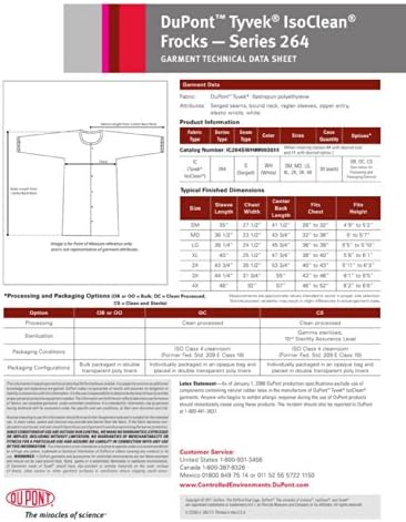 DuPont Tyvek IsoClean IC264S Zippered Frock, 4X-Large, White, (Pack of 30)