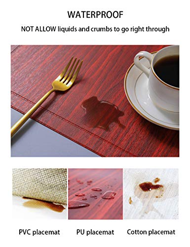 Alpiriral Dining PlaceMats Heat Resistant PlaceMats Easy to Wipe Off Scrub Vinyl Place Mats Washable Table Mats Protect A Table from Messes & with A Nice Looking (Red, Set of 6) - Thumbnail 3