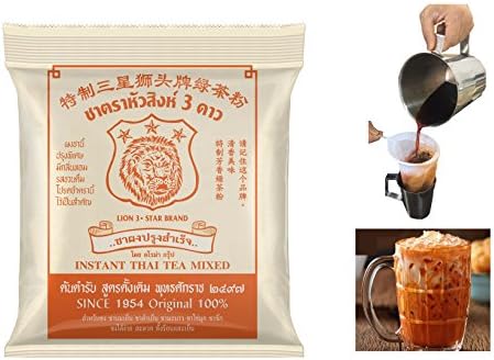 Thai Tea - Number one instant Thai Tea mixed ,100% original Natural Loose Leaf Thai tea - 400g | Made from Stronglyt-Brewed Black Tea | Makes Iced Tea and Boba Tea | By Lion 3 Star