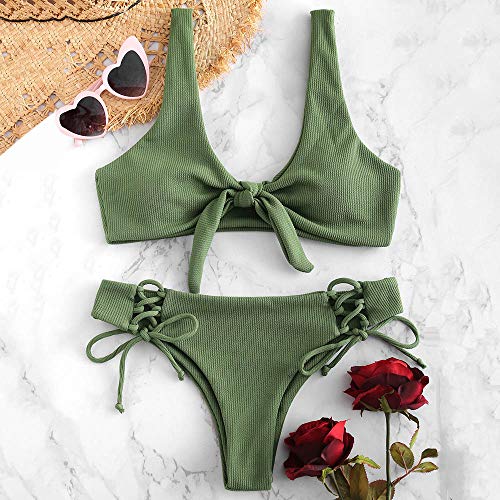 ZAFUL Damen Gerippter Geknoteter Bikini-Set Sexy Brazilian Bikini Gepolsterter Badeanzug Beachwear – Bild 3