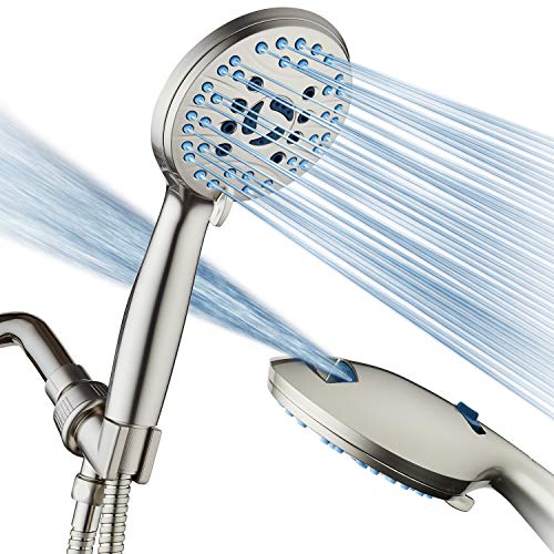 Hotel Spa AquaCare High Pressure 8-mode Handheld Shower Head, Anti-clog Nozzles, Built-in Power Wash to Clean Tub, Tile & Pets, Extra Long 6 ft. Stainless Steel Hose, Wall & Overhead Brackets
