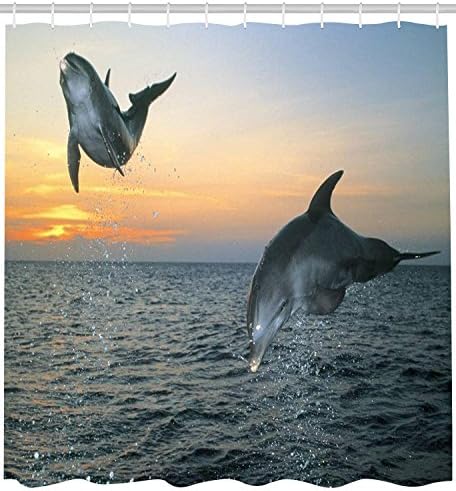 Dolphins Sea Animal Shower Curtains Sets With Rugs And Towels Mildew Resistant Waterproof / Water-Repellent and Antibacterial 66x72 Inch