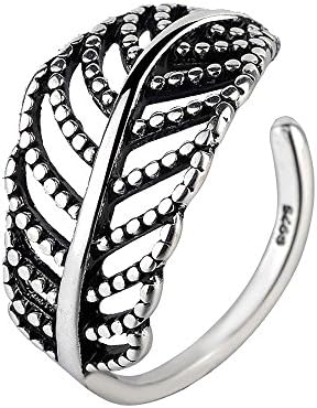 Cool!Unisex Antique Vintage Retro Titanium Steel Lifelike Black Silver Open Ring (Huge Leaf)