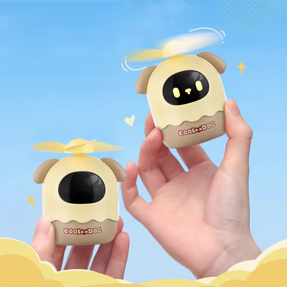 YZYOE Rechargeable Mini Portable Cute Animal Fan, LED Display Screen, 3-Speed Table Fan, Yellow, 2.55 x 2.1 x 2.9 inches, Modern Animal Design, Summer Gift, Home Office