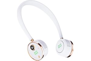 Minthouz Portable Neck Fan, USB-C Powered Digital Display Bladeless Fan, 3 Speeds Wearable Personal Fan, 2000mAh Rechargeable Battery Operated Fan for Outdoor, Home, Office - White