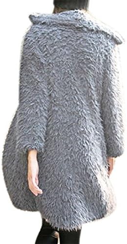 Gloria JR Womens Fuzzy Faux Lamb Fur Coat Long Jacket Notched Lapel Mid Long Coat