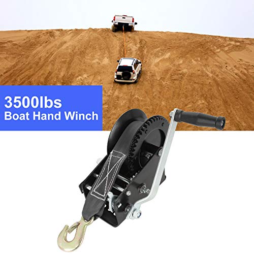 3000lbs Heavy Duty Hand Winch with 26FT Strap and Safety Pawl, 2 Gear Manual Hand Winch for Boat Trailer, 2Ways Hand Winch Crank Gear for Pickup ATV Marine Drag Boats Truck Auto Shop Crane-Black - Image 2