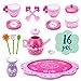 Imagination Generation Pink Blossoms Tea Time Set for Two – Wood Eats! Tea Party Playset with Tea Cups, Kettles, Saucers, Spoons, Flowers, & Floral Tray – Play Food Accessories (16pcs.)