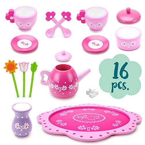 Wood Eats! Pink Blossoms Tea Time Set for Two (16pcs.) by Imagination Generation