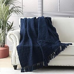 Chunky Knit Throw Blanket, Navy Blue Soft Warm Cozy