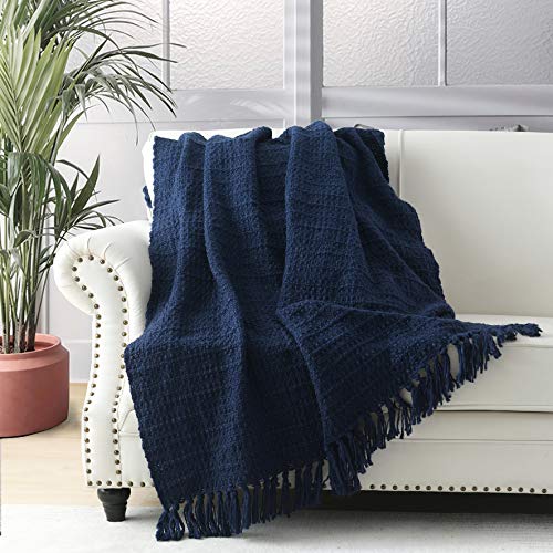 Chunky Knit Throw Blanket, Navy Blue Soft Warm Cozy