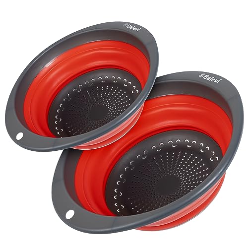 Photo 1 of "Balevi Collapsible Strainers for Kitchen - Collapsible Colander Set of 2 Made of Silicone - Collapsible Strainer with Little Pegs to Keep Food Elevated - Red "