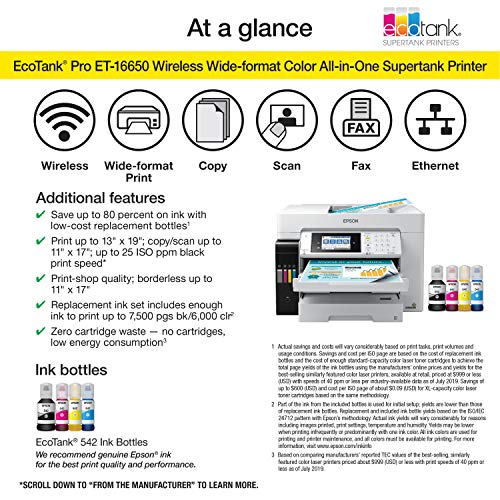 Epson EcoTank Pro ET16650 Wireless WideFormat Color AllinOne