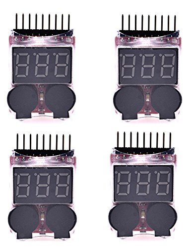 Readytosky 4 pcs 2 in 1 RC 1-8s Lipo/Li-ion/LiMn/Li-Fe Battery Checker with Low Voltage Buzzer Alarm and LED Indicator gift