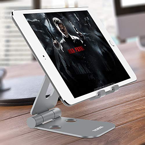 Tecboss Foldable Tablet Stand,Cell Phone Stand Multi-Angle Adjustable Desktop Holder for Nintendo Switch, iPad, iPhone X 8 7 Plus, Galaxy S8, Nexus All 3.5-13 inch- Space Grey