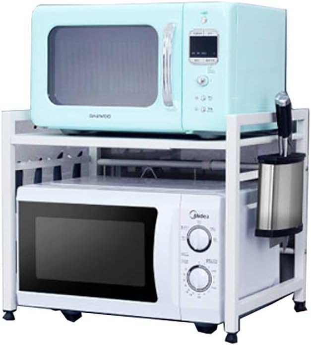 Single Layer Stainless Steel Microwave Oven Rack, Telescopic Design Easy to Assemble Strong Load Bearing Capacity Kitchen Counter (Color : White)