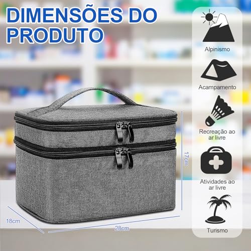 Organizador de Bolsa de Remédios de Viagem, Bolsa de Remédios com 2 Compartimentos, Organizador de Medicamentos Armazenamento, Estojo para Transporte de Esmalte