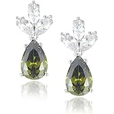 RIZILIA BLOSSOM 18K White Gold Plated Flower Earrings for Women, Pear Cut CZ [Multi Colors Available] Floral Dangle Earrings, Trendy Jewelry Gift for Women