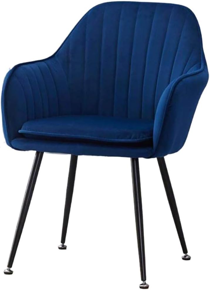 FCSFSF Modern Living Dining Room Accent Arm Chairs Club Guest With Metal Legs Velvet Dinning Chair Mid-back Support Side Chair Leisure Chair Navy Black 47x44x84cm(19x17x33inch)