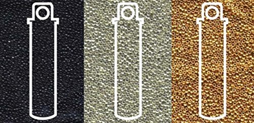 Metallic Miyuki Seed Beads Mix, Size 15/0, Galvanized Silver, Galvanized Gold and Black Opaque (8.2 Gram Tubes X 3)