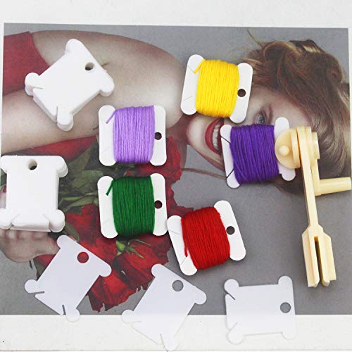 WeiMeet 230 Pieces Plastic Floss Bobbins with Floss Winder for Embroidery Floss Organizer Cross-Stitch Thread Holder