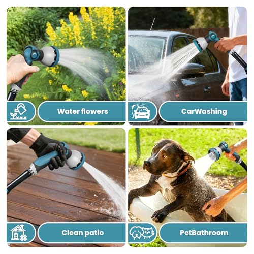 VERDOW Garden Hose Water Hose 100ft Lightweight Flexible, Kink-Free Outdoor 3/4" Rustproof Metal Fittings, 10-Pattern 360° Rotating Spray Nozzle for Yard Lawn Car Wash