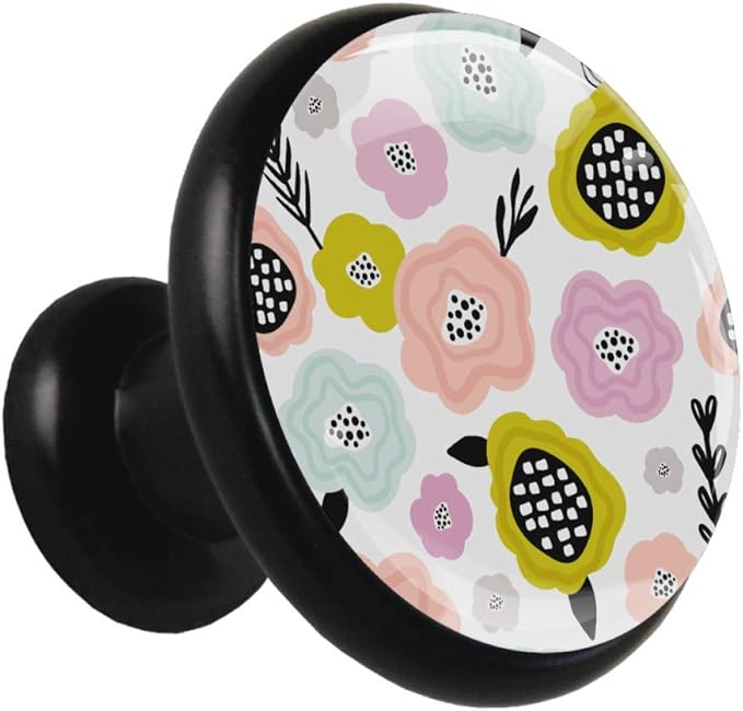 Handgemalte Blume Pink Black Metal Küche Schubladenschrank Knöpfe