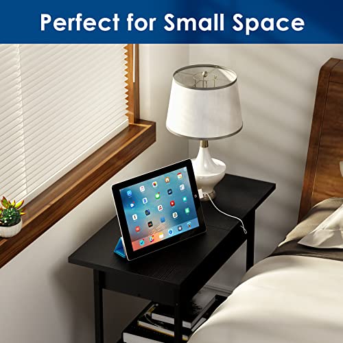SAUCE ZHAN Sofa Side Table with USB Ports and Outlets, Narrow End Table