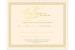WARNER PRESS Parchment Baptism Certificates – Pack of 6, Gold Foil Embossed, 10″ × 8″, KJV (Ephesians 4:5-6) – Elegant Religious Keepsakes for Church Baptism Ceremonies