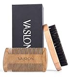 VASLON Beard Brush set for Men Beard & Mustache .Beard Brush and Beard Comb kit for Men Grooming, Styling & Shaping - Handmade Wooden Comb and Natural Boar Bristle.