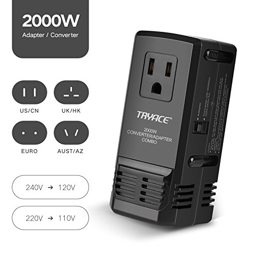 TryAce 2000W Worldwide Travel Converter and Adapter Set Down Voltage 240V to 110V Combo International Voltage Converter for Hair Dryer Phones Laptop All in One Plug Adapter Wall Charge for UK/AU/US/EU - Thumbnail 7
