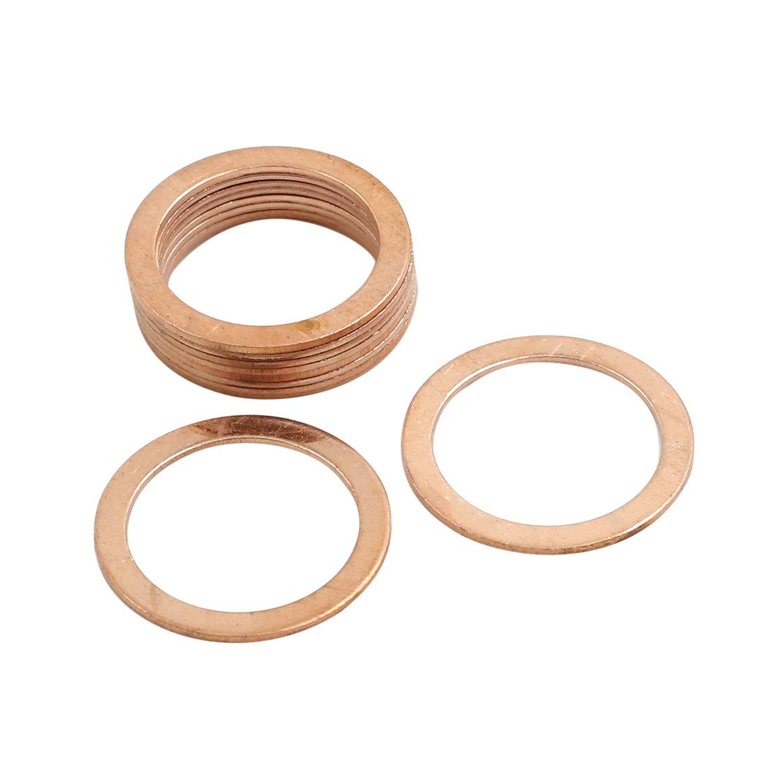 X AUTOHAUX 10 Pcs 21mm Inner Diameter Flat Copper Washers Sealing Gasket Rings