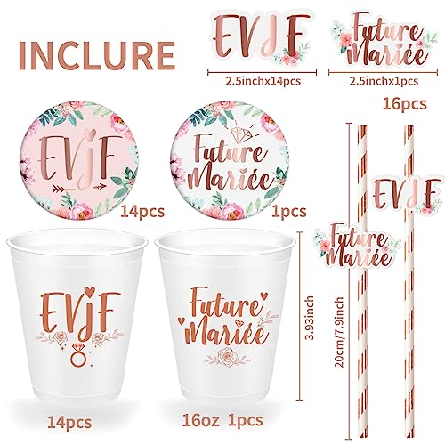 iZoeL EVJF Goblet Bride Future Badge Team Bride Accessory Kit 1+14 | EVJF Kit 1+14, Bride to be, Rose Gold, Cup, Badge EVJF, Team Bride, Paper Straw, Bride to Be, Decoration EVJF
