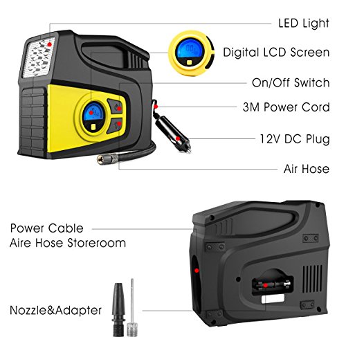 Balight Portable Air Compressor Pump 12V 120PSI - Portable Tire Infaltor with Pressure Gauge and 3 Modles Emergency Lighting for Car, SUV, Trunk, Motorcycle, Bicycle, ball,and Others Inflatable - Thumbnail 2