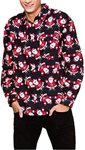 Caopixx Shirt for Men's Casual Autumn Winter 3D Christmas Print Long Sleeve Slim T-Shirt Top Blouse