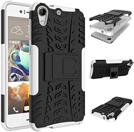 HTC Desire 728 Case- Dual Layer Rugged Armor Shockproof Bumper Hard Back Case Cover for HTC Desire 728(White)