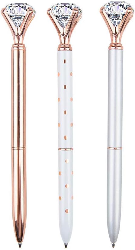 3 Pcs Rose Gold Pen with Big Diamond 